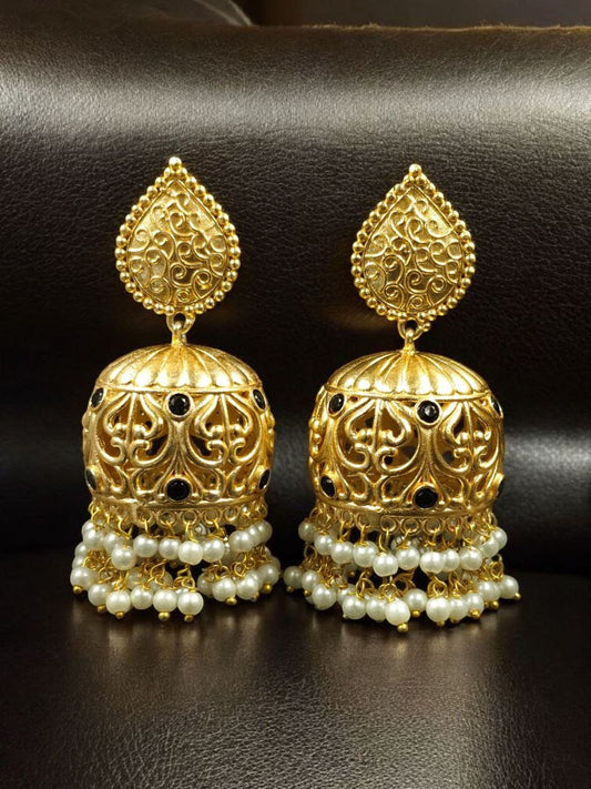Floral Art Gold Plated Jhumka Earrings