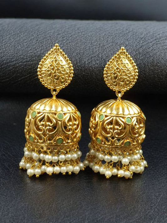 Floral Art Gold Plated Jhumka Earrings
