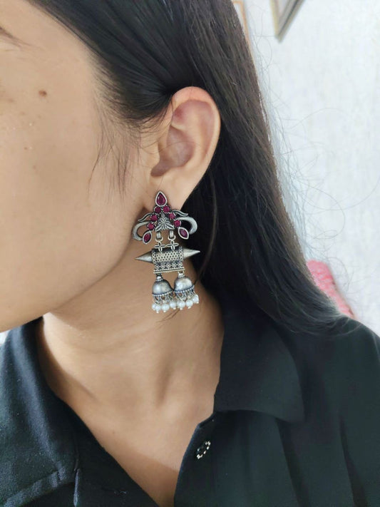 Double jhumka Oxidised Earrings | Silver Plated Jewelry For Girls